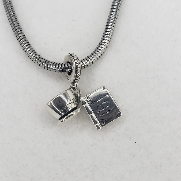 Bookworm Dangle Charm for Bracelet Reading Is My Superpower 925 Sterling Silver - Picture 5 of 7